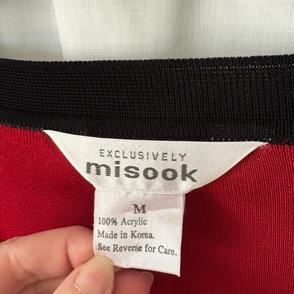 Exclusively Misook Red Black Cardigan Sweater Acrylic Size Medium - Picture 2 of 6
